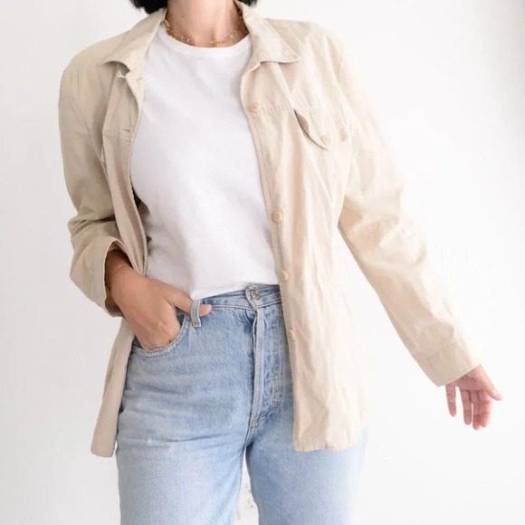 Vintage R&R 100% Cotton  Cream Button Up Long Sleeve Basic dress Top Small - Picture 3 of 14